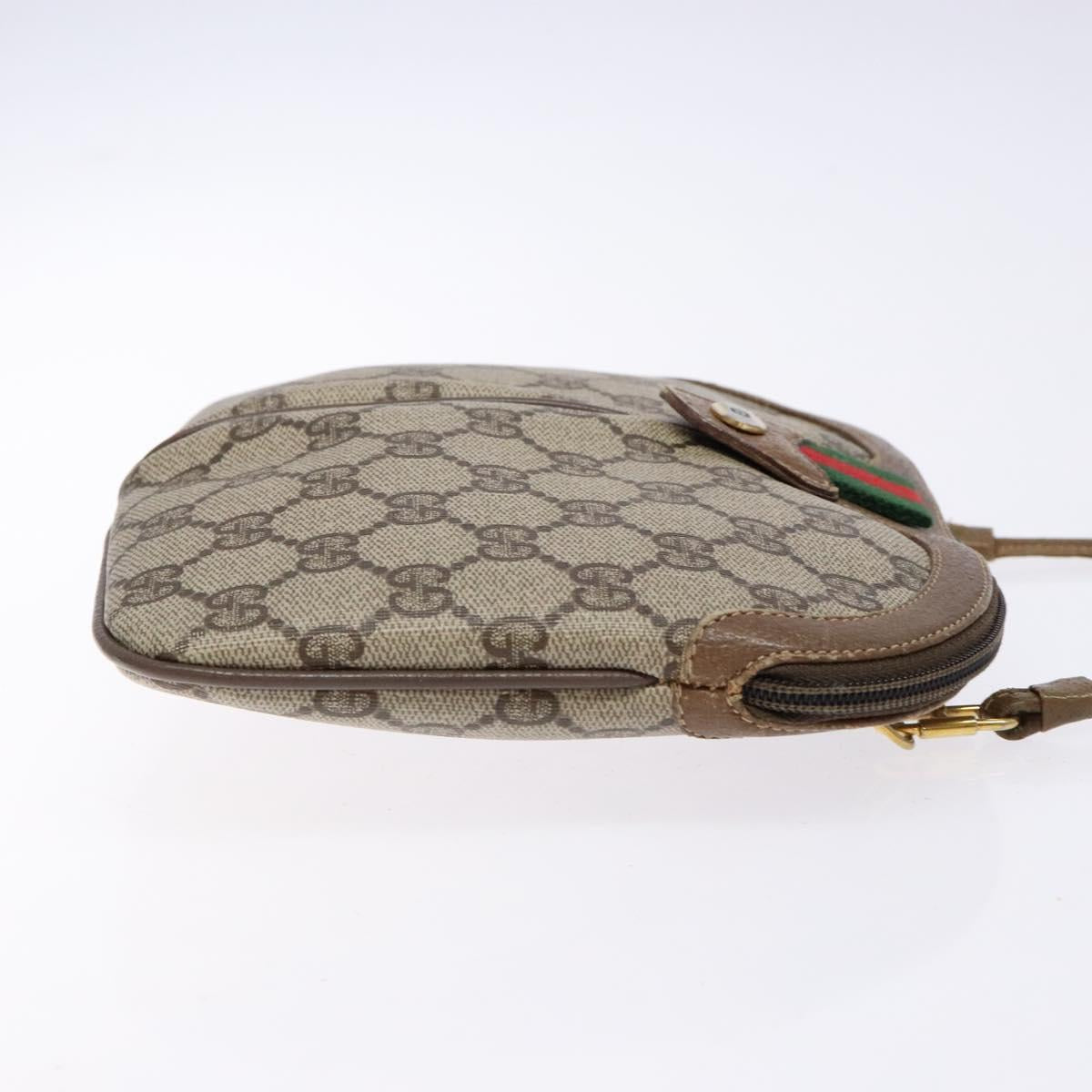 GUCCI GG Supreme Web Sherry Line Bag PVC Beige Gold 98 02 047 Auth fm4861
