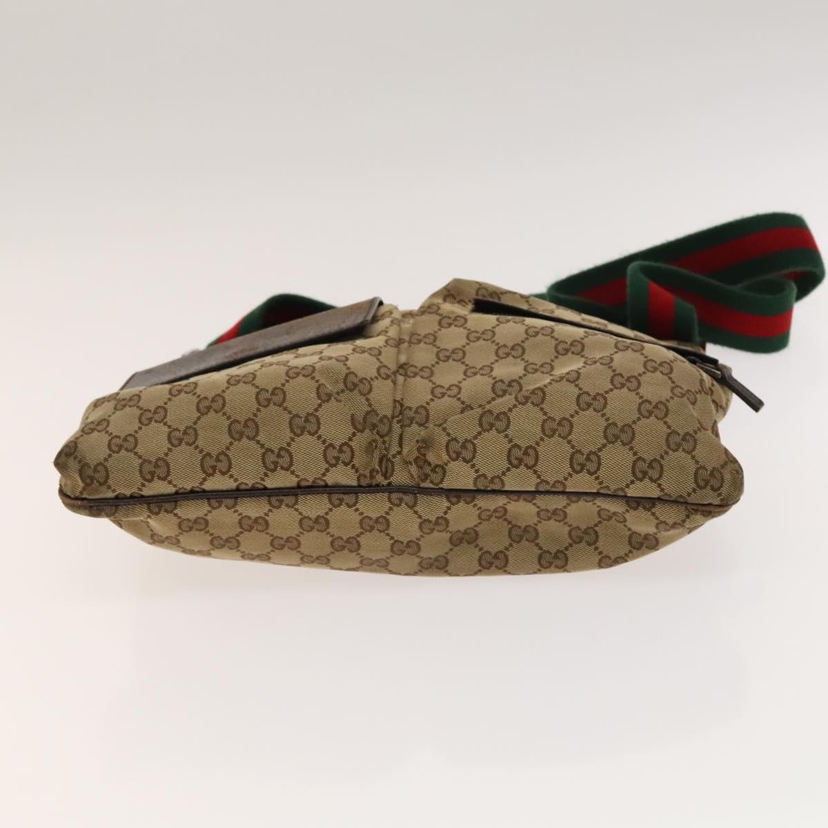 GUCCI GG Canvas Web Sherry Line Backpack Leather 3Set Beige Green Auth fm4862