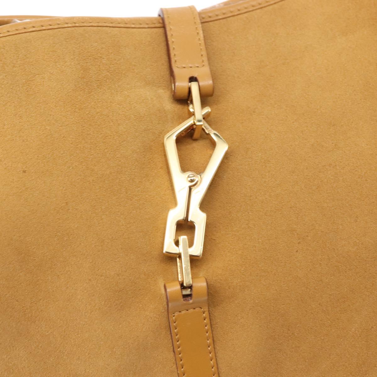 GUCCI Bamboo Jackie Shoulder Bag Suede Leather Brown Gold 001 4061 Auth fm4867