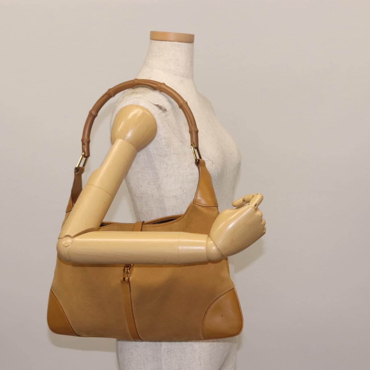 GUCCI Bamboo Jackie Shoulder Bag Suede Leather Brown Gold 001 4061 Auth fm4867