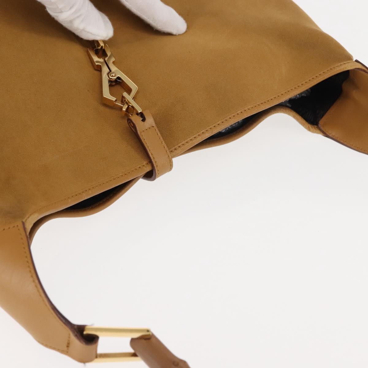 GUCCI Bamboo Jackie Shoulder Bag Suede Leather Brown Gold 001 4061 Auth fm4867