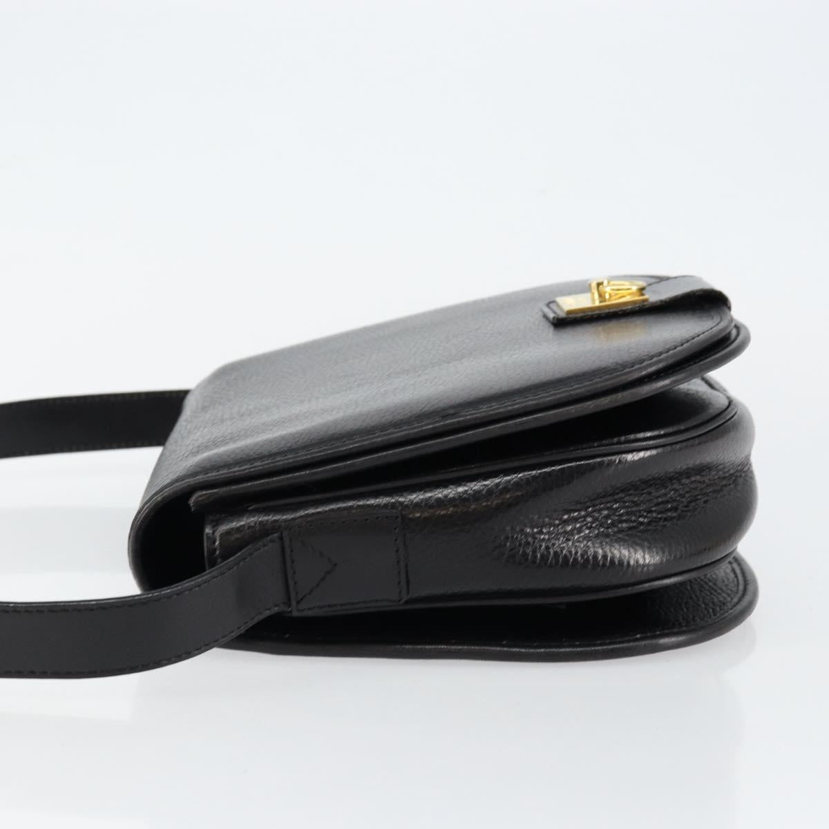 CELINE Shoulder Bag Leather Black Gold Auth fm4869