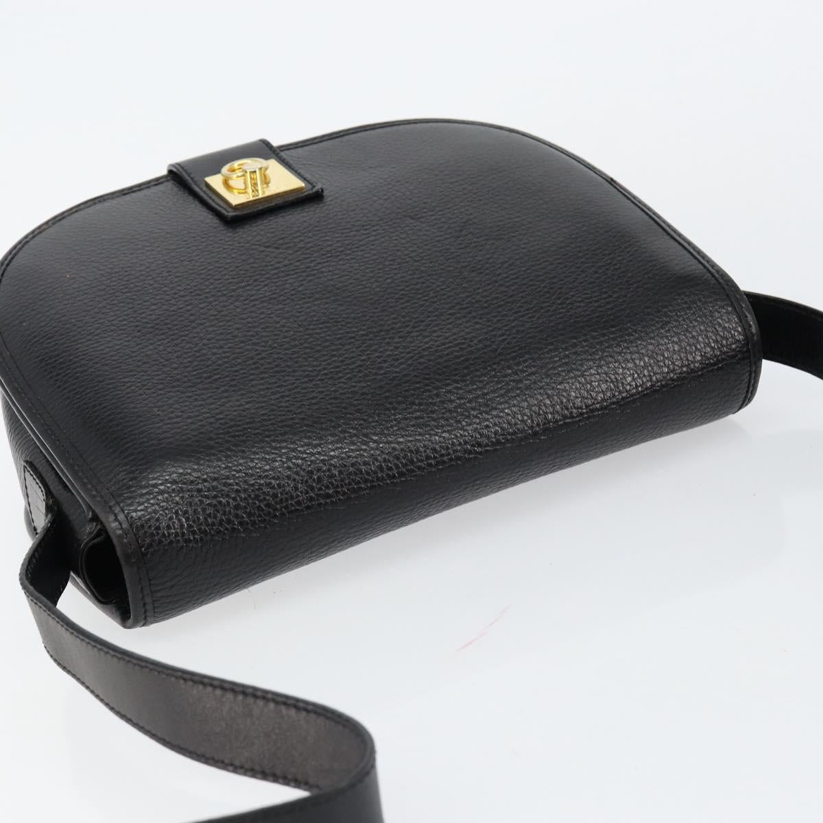 CELINE Shoulder Bag Leather Black Gold Auth fm4869