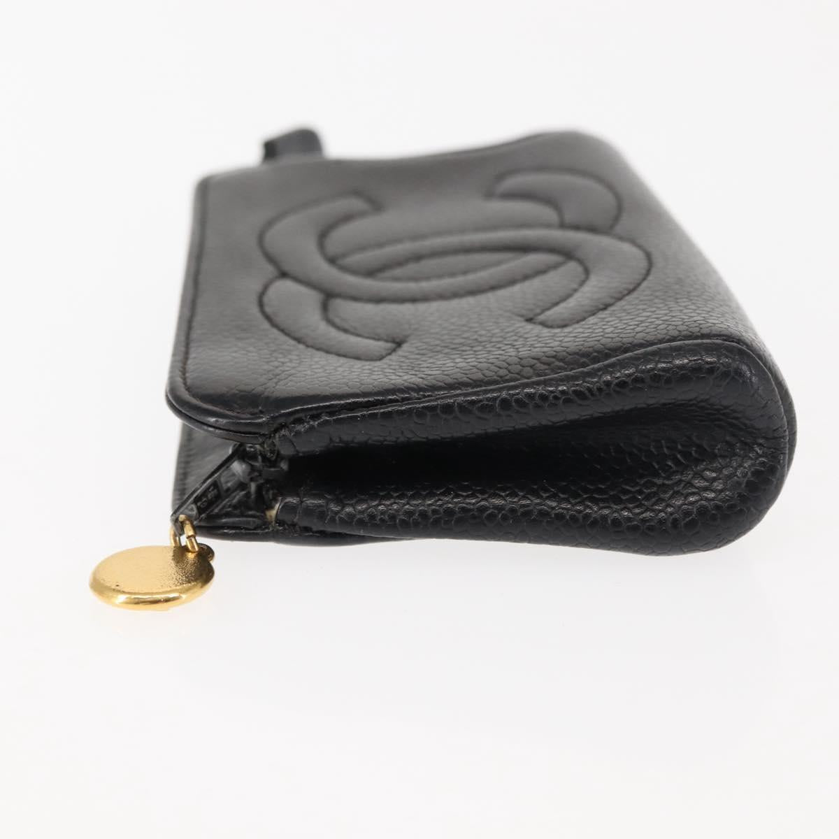 CHANEL COCO Mark Coin Purse Caviar Skin Black Gold CC Auth fm4870