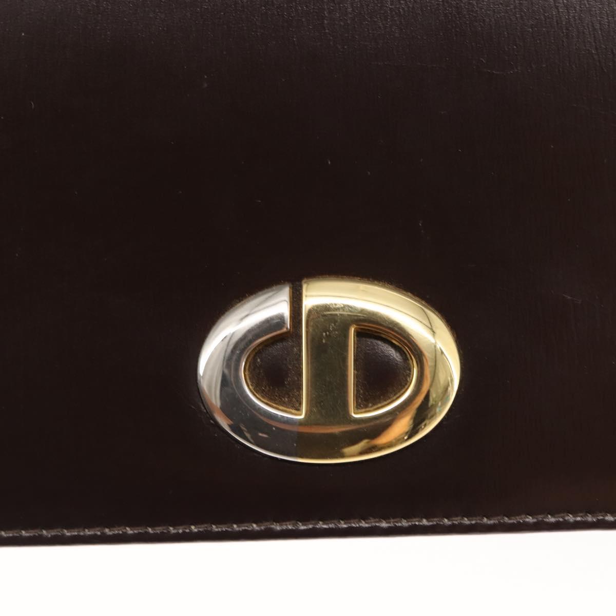 Christian Dior Chain Shoulder Bag Leather Brown Gold Auth fm4872