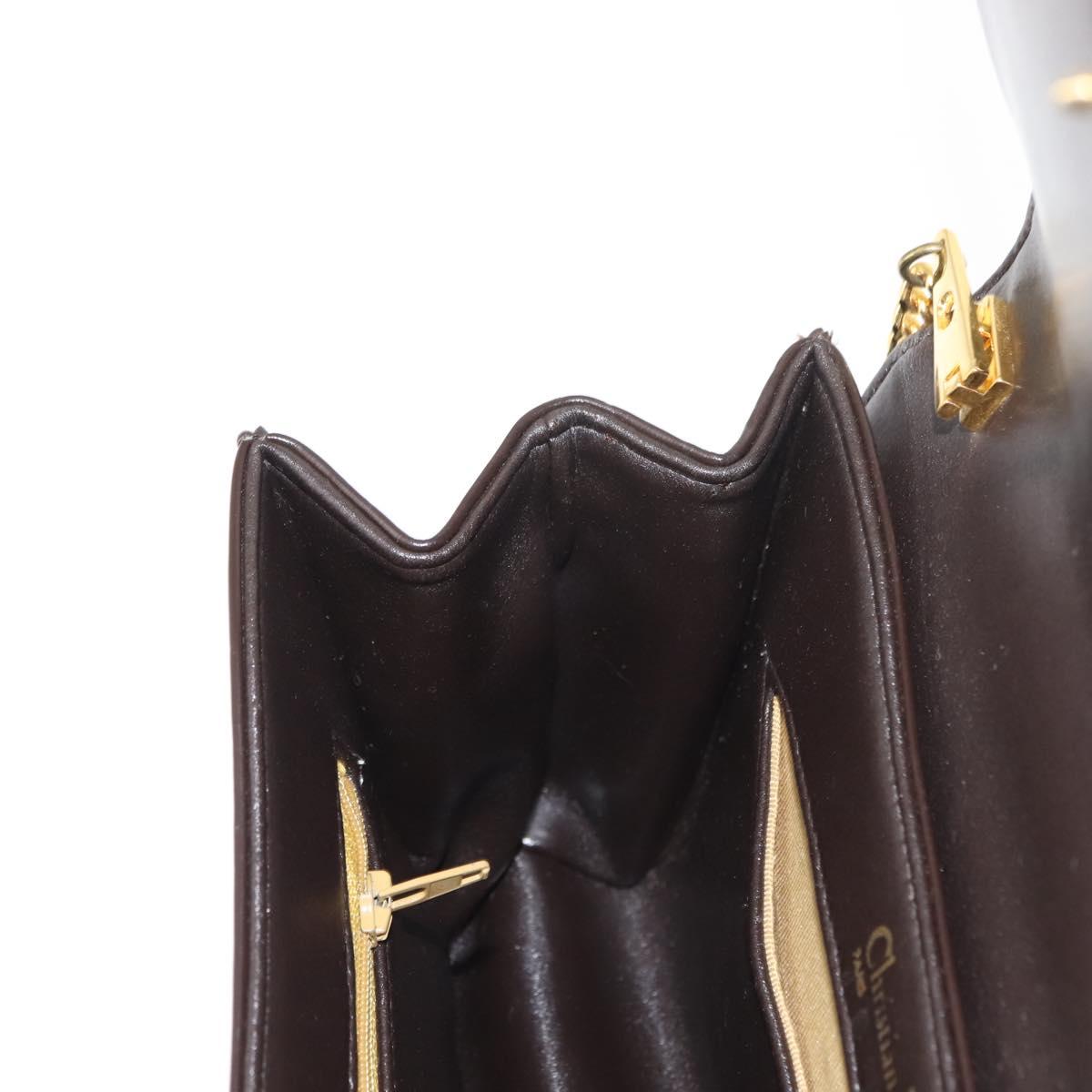 Christian Dior Chain Shoulder Bag Leather Brown Gold Auth fm4872