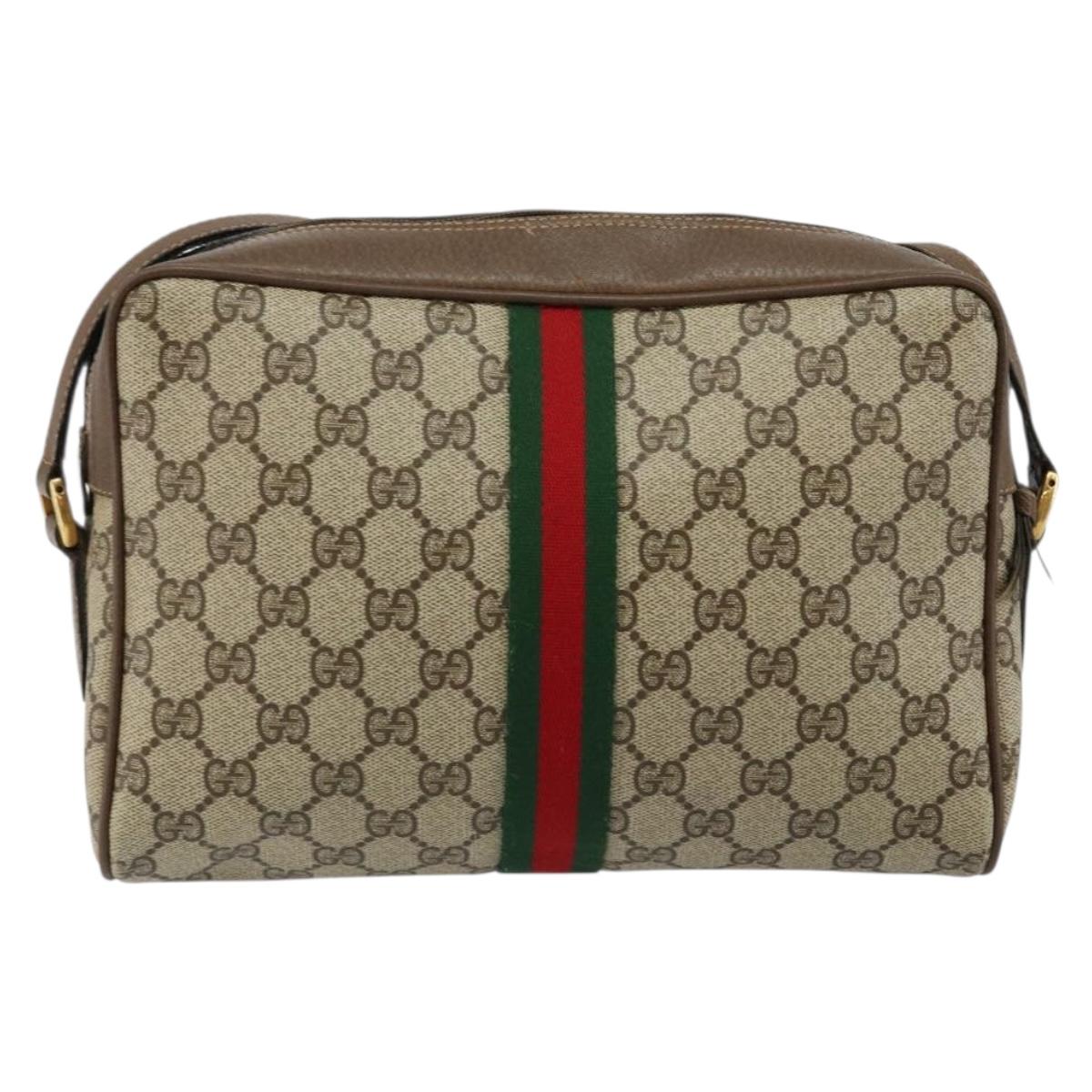 GUCCI GG Supreme Web Sherry Line Bag PVC Beige Gold 98 02 005 Auth fm4874