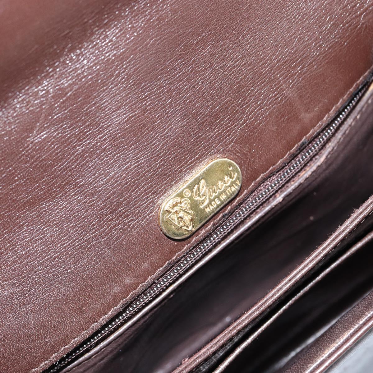 GUCCI Shoulder Bag Leather Brown Gold Auth fm4876