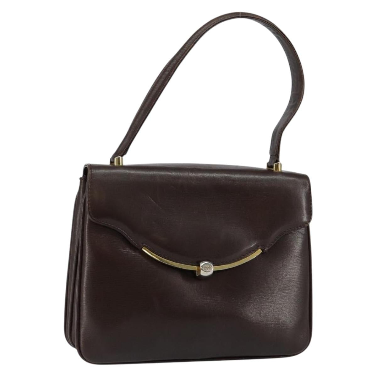 GUCCI Shoulder Bag Leather Brown Gold Auth fm4876