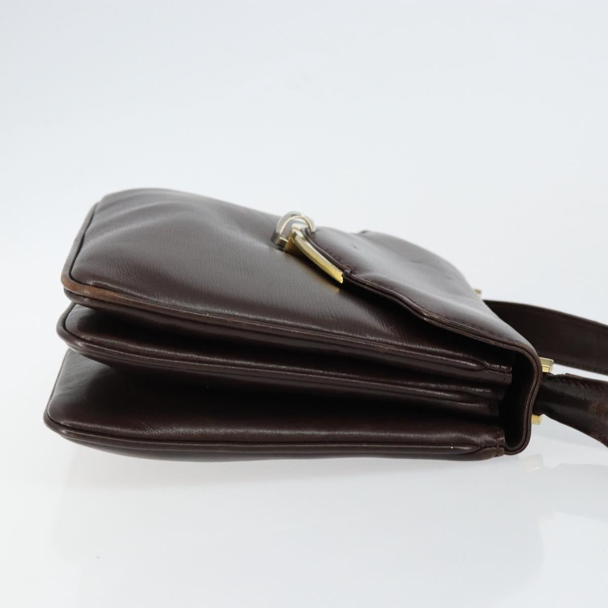 GUCCI Shoulder Bag Leather Brown Gold Auth fm4876