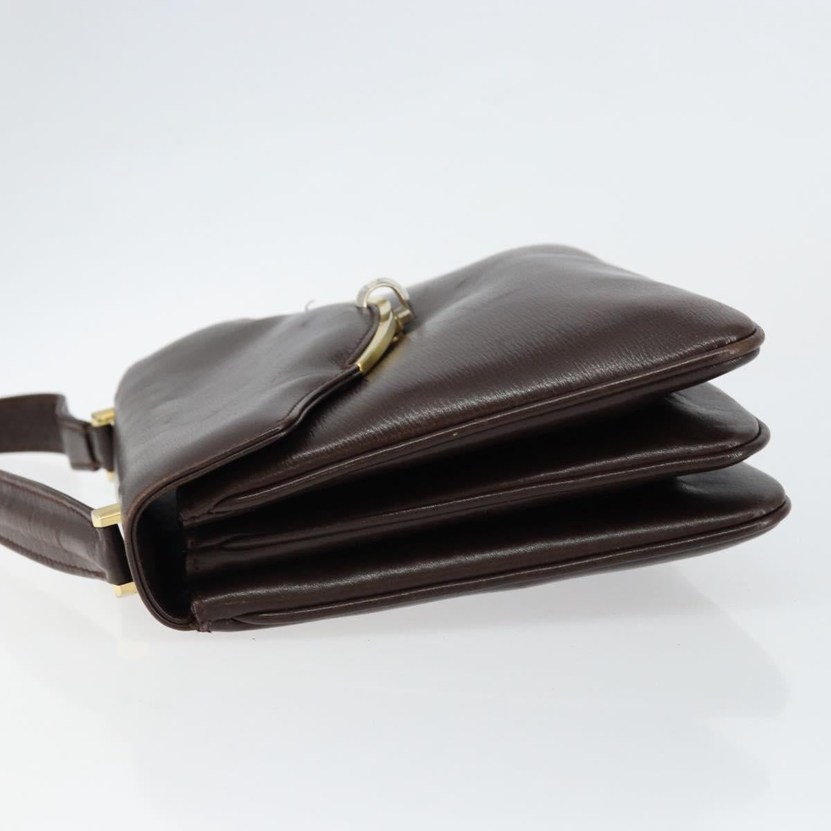 GUCCI Shoulder Bag Leather Brown Gold Auth fm4876