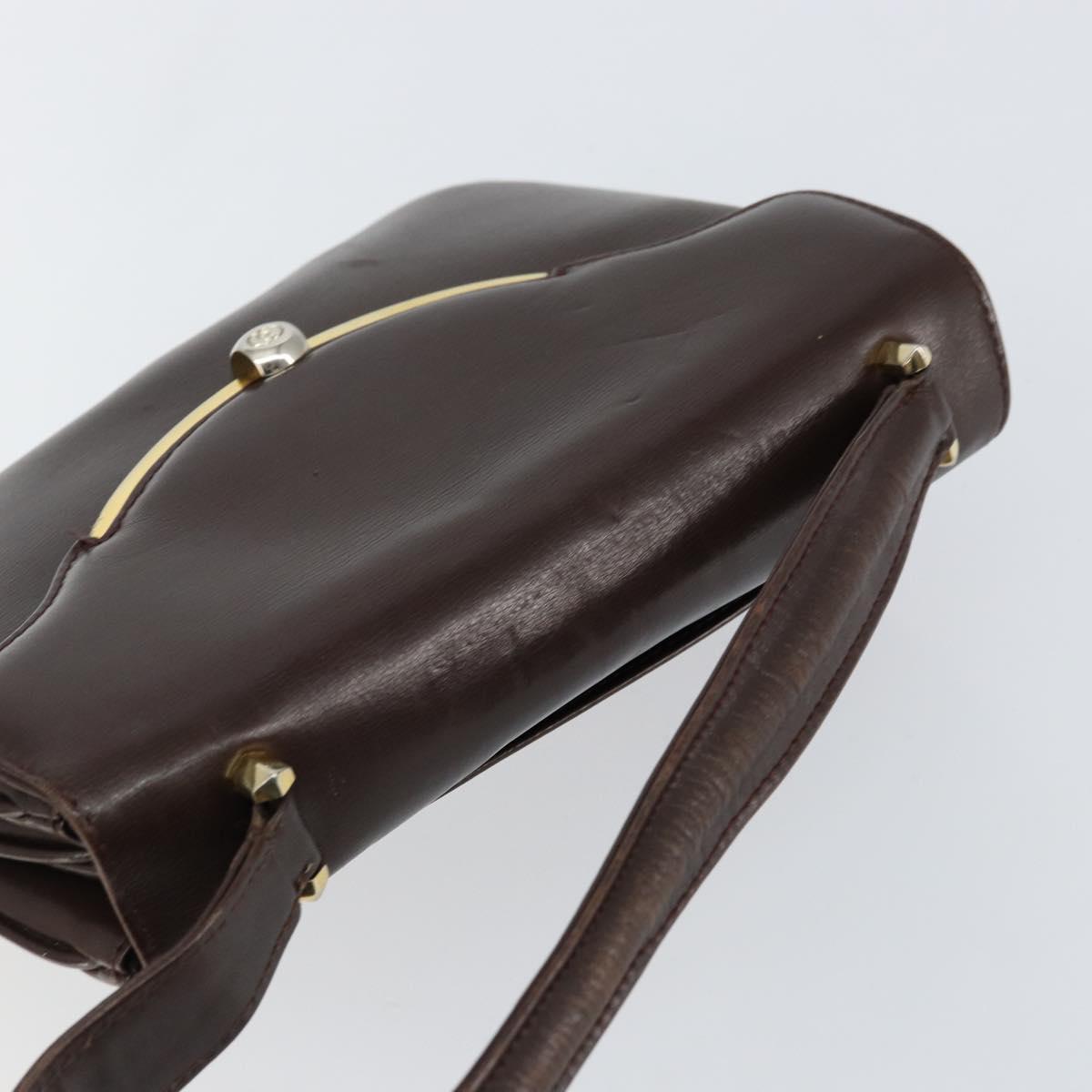 GUCCI Shoulder Bag Leather Brown Gold Auth fm4876