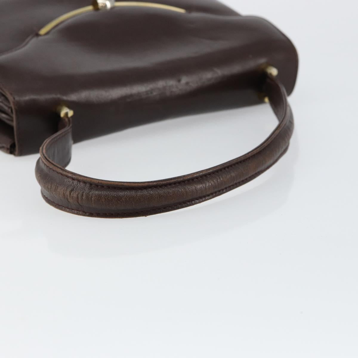 GUCCI Shoulder Bag Leather Brown Gold Auth fm4876
