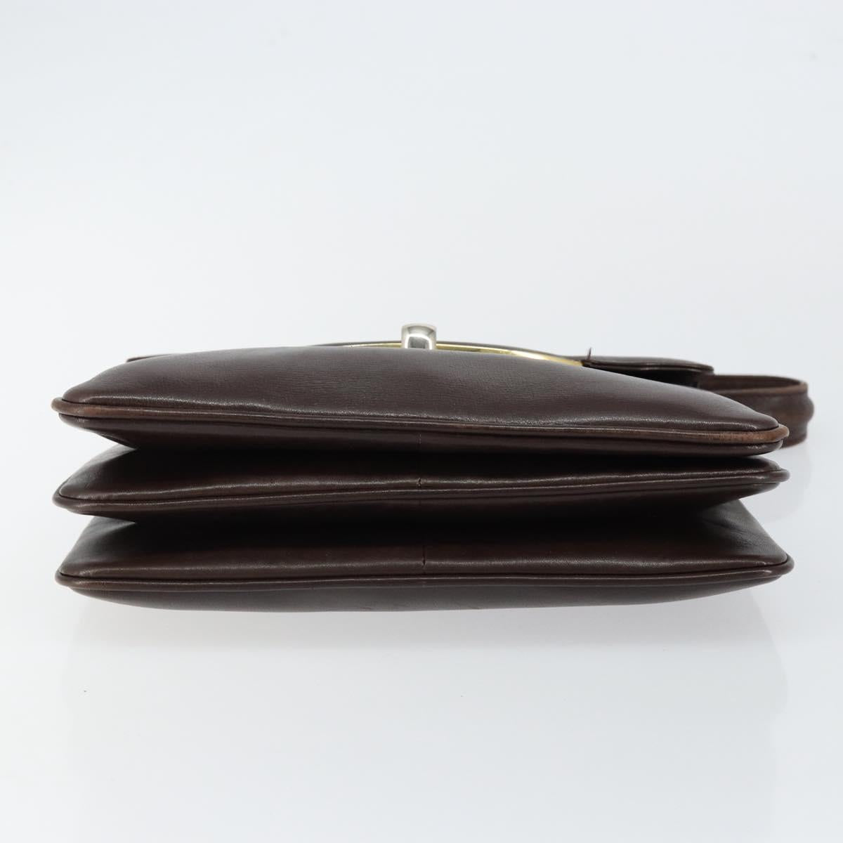 GUCCI Shoulder Bag Leather Brown Gold Auth fm4876