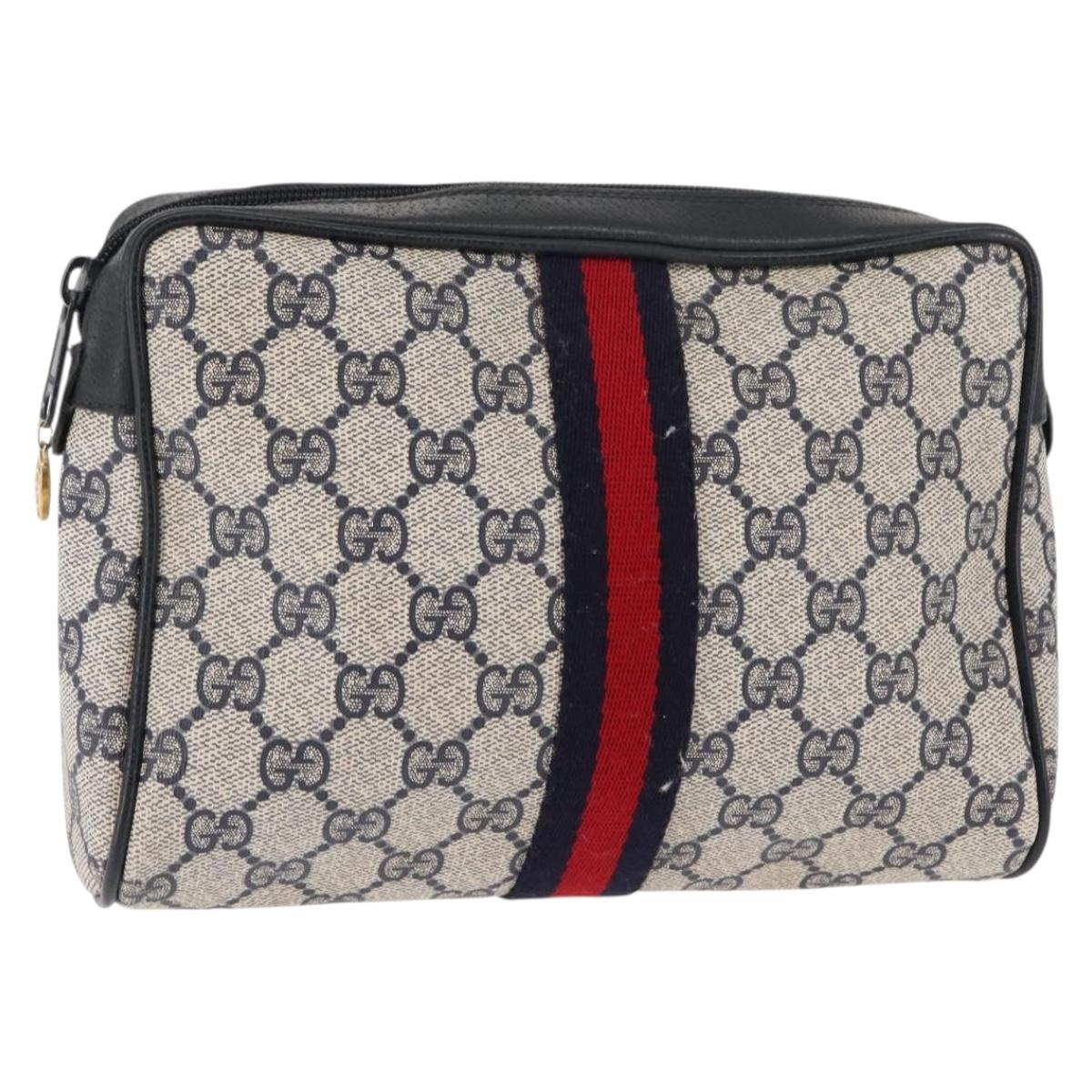 GUCCI GG Supreme Sherry Line Clutch Bag Red Navy 63 01 012 Auth fm4879
