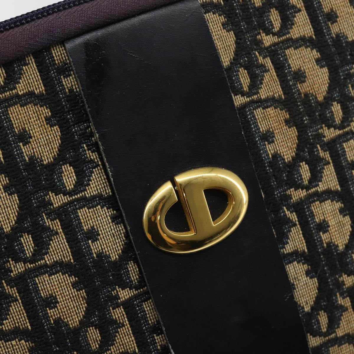 Christian Dior Trotter Canvas Shoulder Bag Navy Gold Auth fm4881