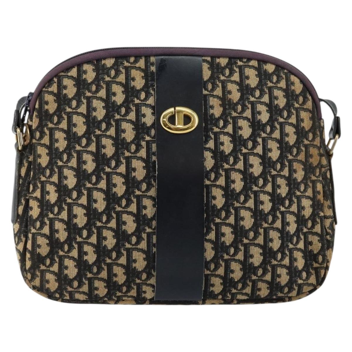 Christian Dior Trotter Canvas Shoulder Bag Navy Gold Auth fm4881