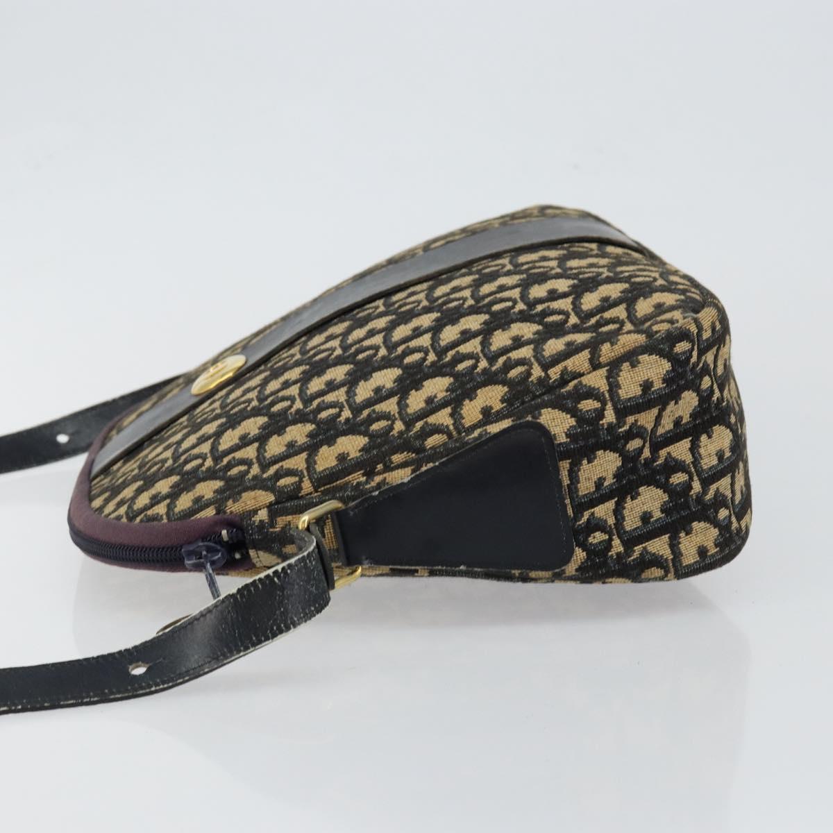 Christian Dior Trotter Canvas Shoulder Bag Navy Gold Auth fm4881