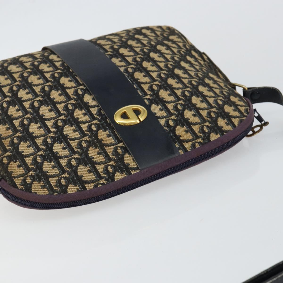 Christian Dior Trotter Canvas Shoulder Bag Navy Gold Auth fm4881