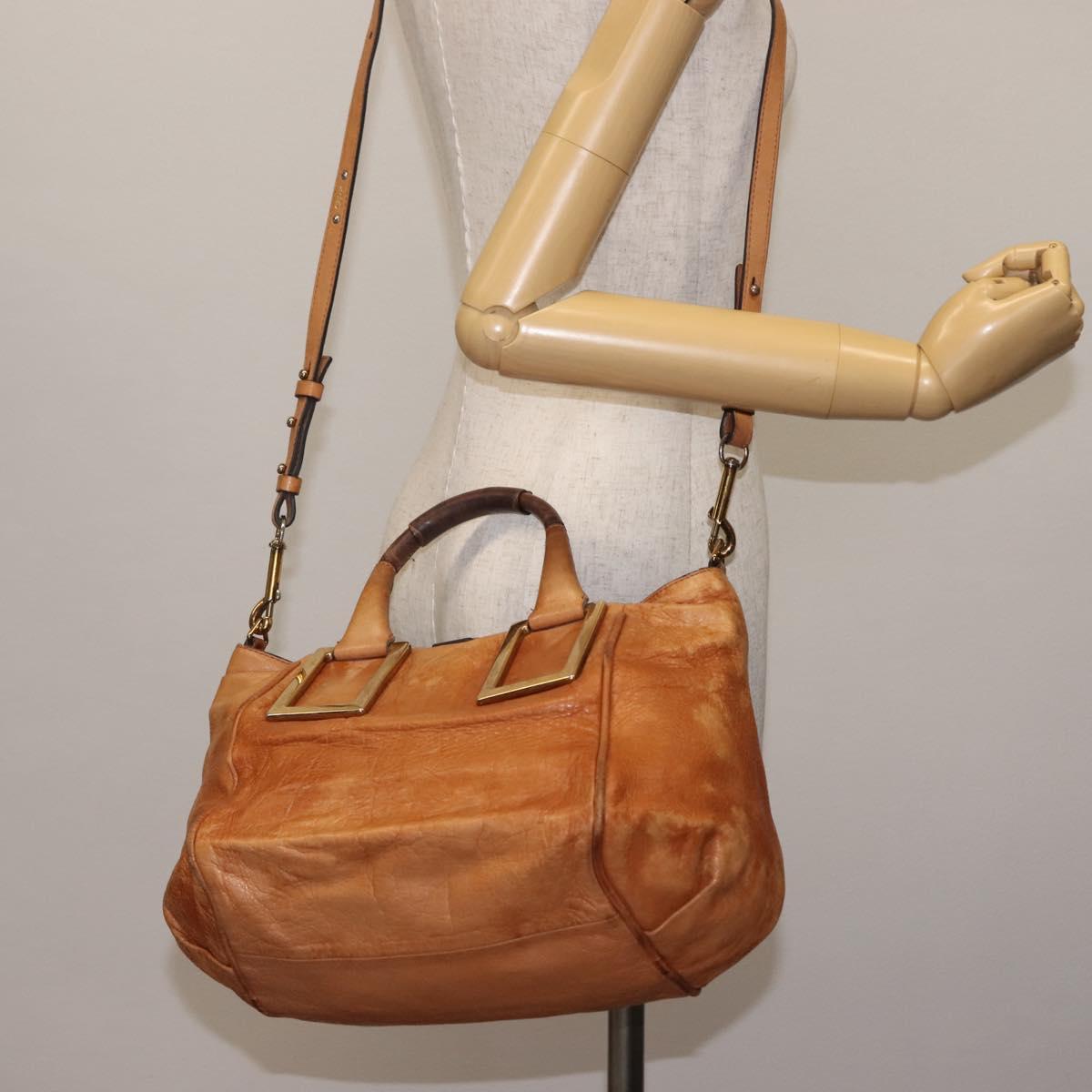 Chloe Etel Hand Bag Leather 2way Beige Gold Auth fm4883