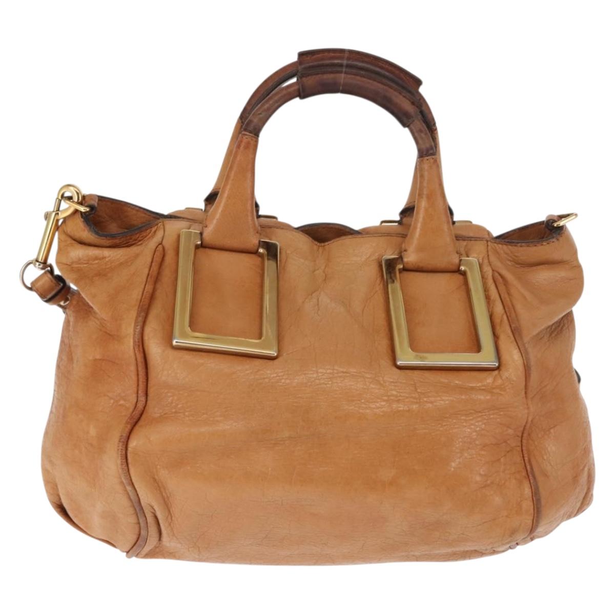 Chloe Etel Hand Bag Leather 2way Beige Gold Auth fm4883