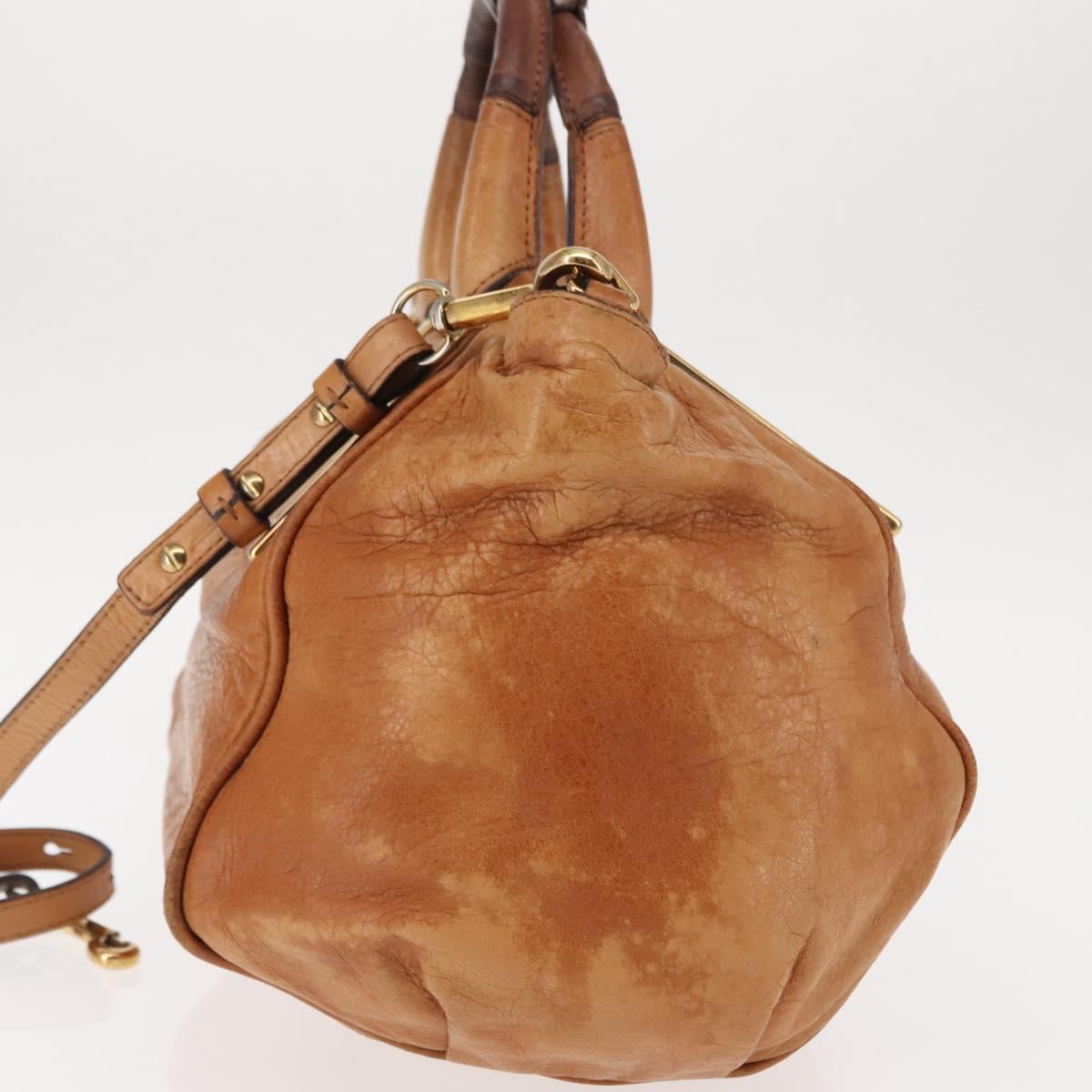 Chloe Etel Hand Bag Leather 2way Beige Gold Auth fm4883