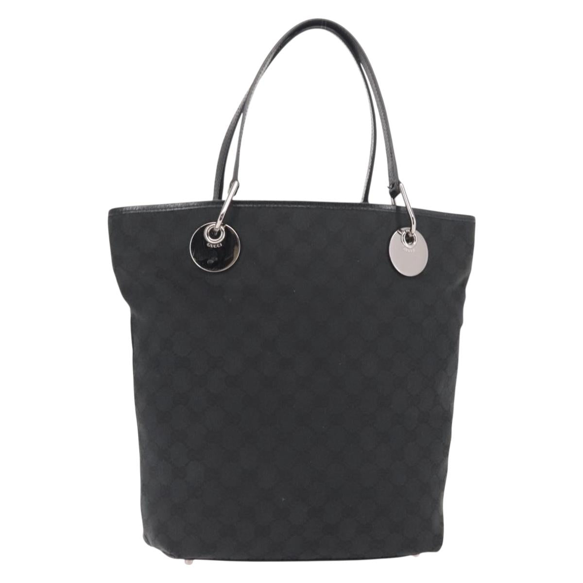 GUCCI GG Canvas Tote Bag Black Gold 120836 Auth fm4884