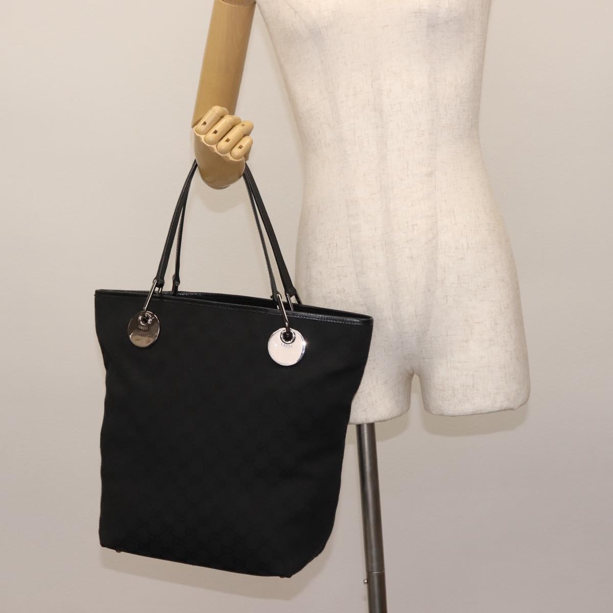 GUCCI GG Canvas Tote Bag Black Gold 120836 Auth fm4884