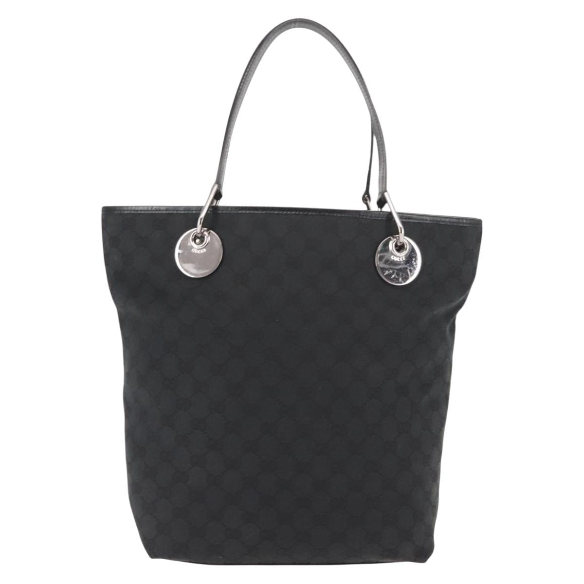 GUCCI GG Canvas Tote Bag Black Gold 120836 Auth fm4884