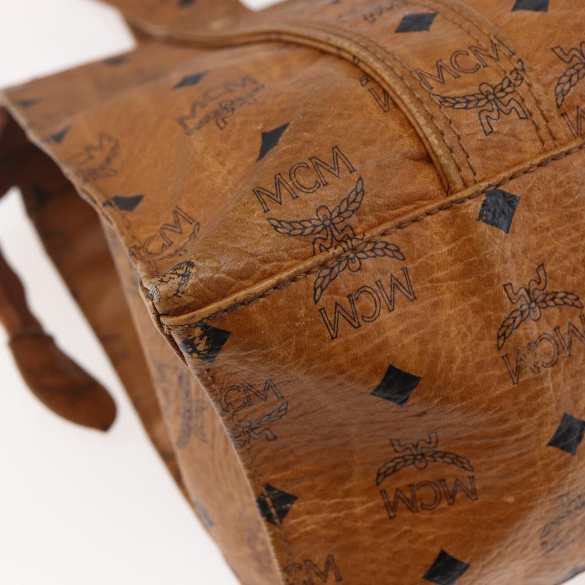 MCM Logogram Vicetos Tote Bag PVC Leather Brown Gold Auth fm4885