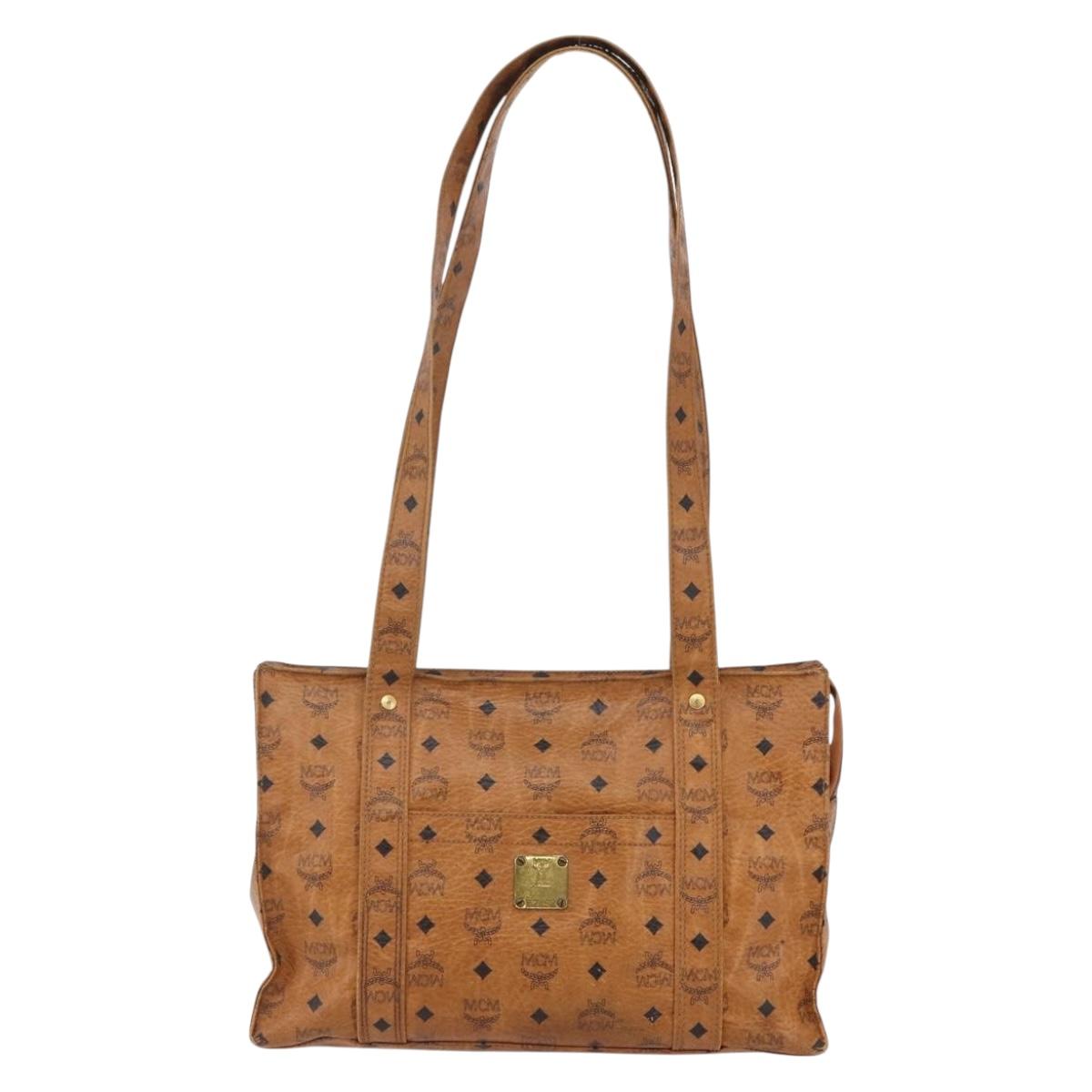 MCM Logogram Vicetos Tote Bag PVC Leather Brown Gold Auth fm4885