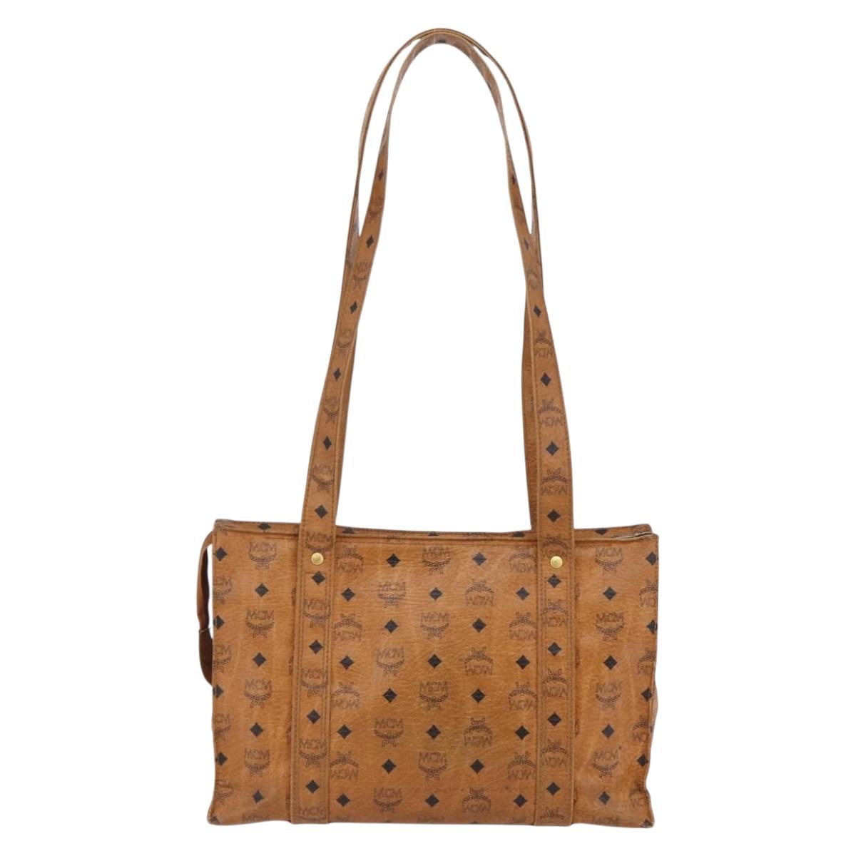 MCM Logogram Vicetos Tote Bag PVC Leather Brown Gold Auth fm4885