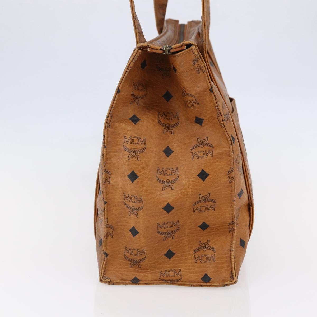MCM Logogram Vicetos Tote Bag PVC Leather Brown Gold Auth fm4885