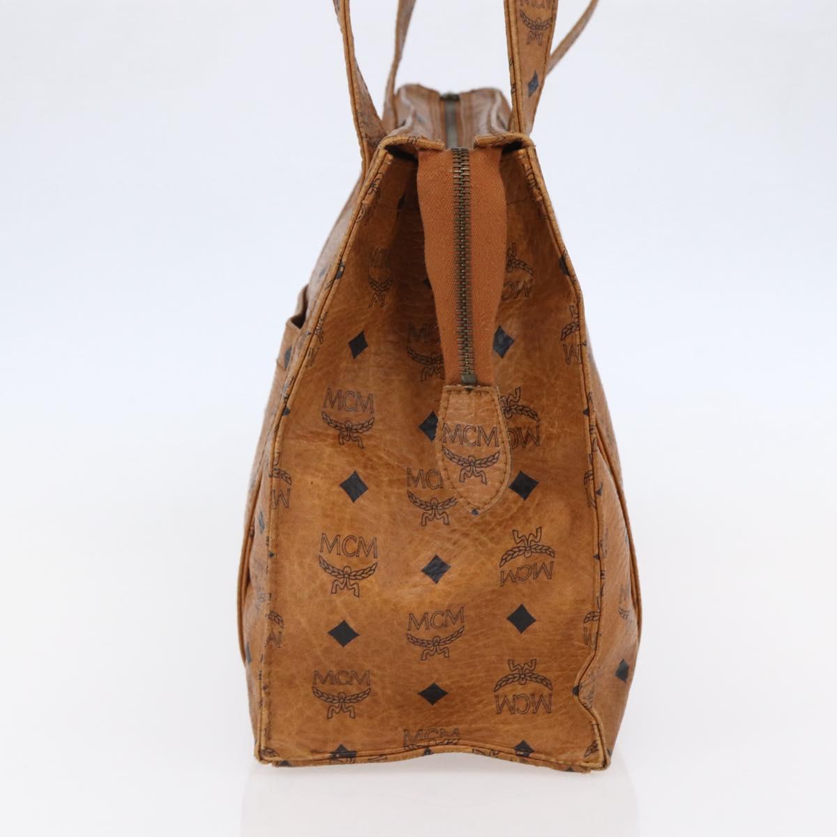 MCM Logogram Vicetos Tote Bag PVC Leather Brown Gold Auth fm4885