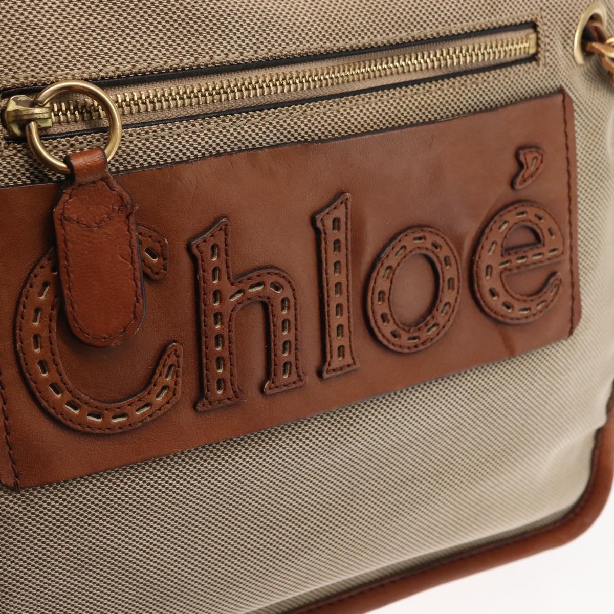 Chloe Harley Tote Bag Canvas Leather Beige Gold Auth fm4886