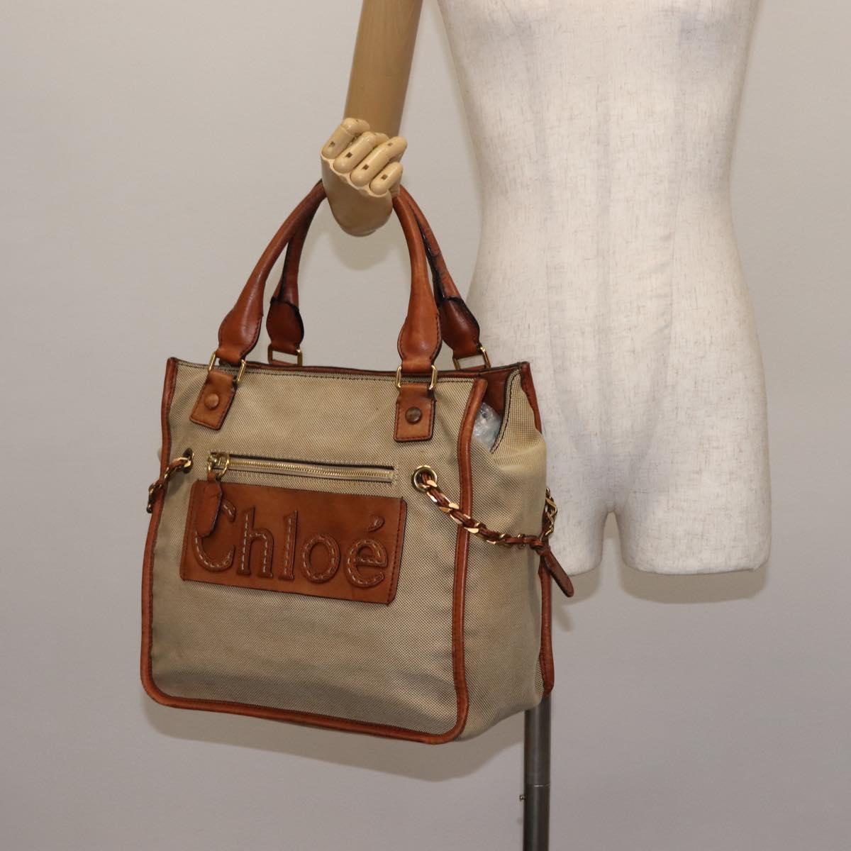 Chloe Harley Tote Bag Canvas Leather Beige Gold Auth fm4886