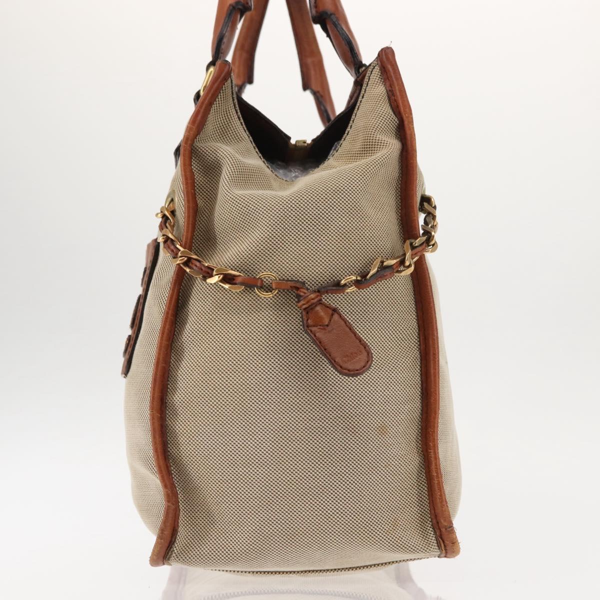 Chloe Harley Tote Bag Canvas Leather Beige Gold Auth fm4886