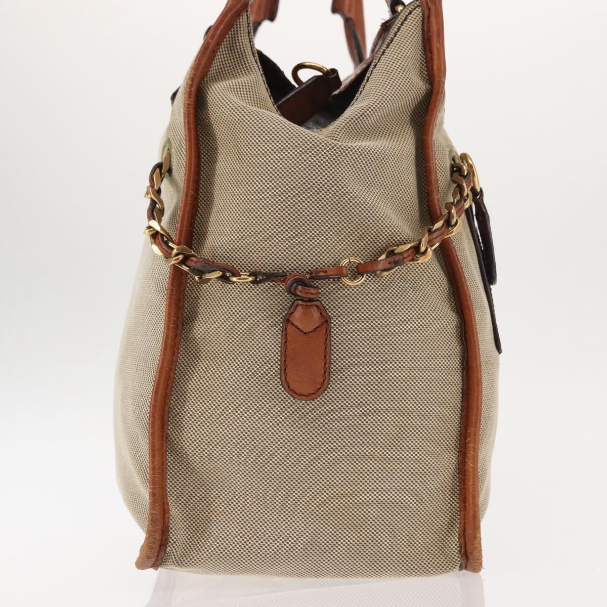 Chloe Harley Tote Bag Canvas Leather Beige Gold Auth fm4886