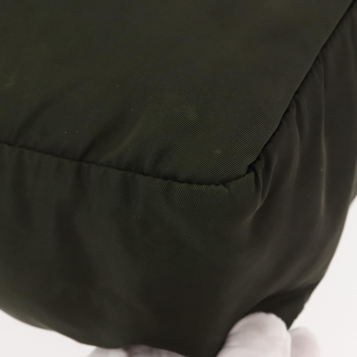 PRADA Tote Bag Nylon Khaki Silver Auth fm4887