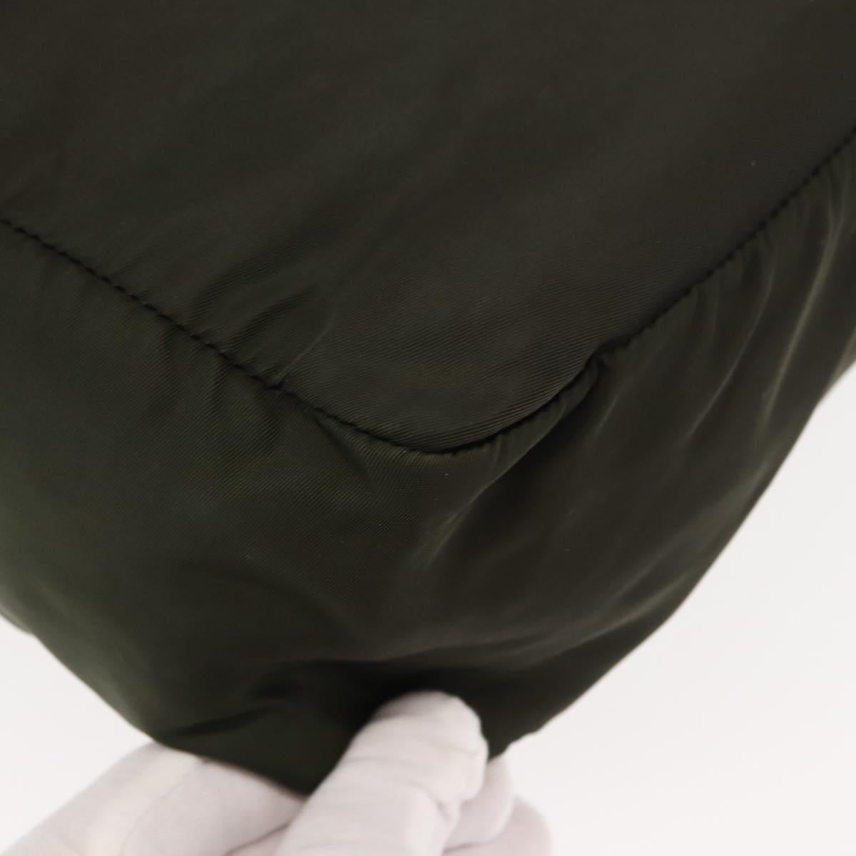 PRADA Tote Bag Nylon Khaki Silver Auth fm4887