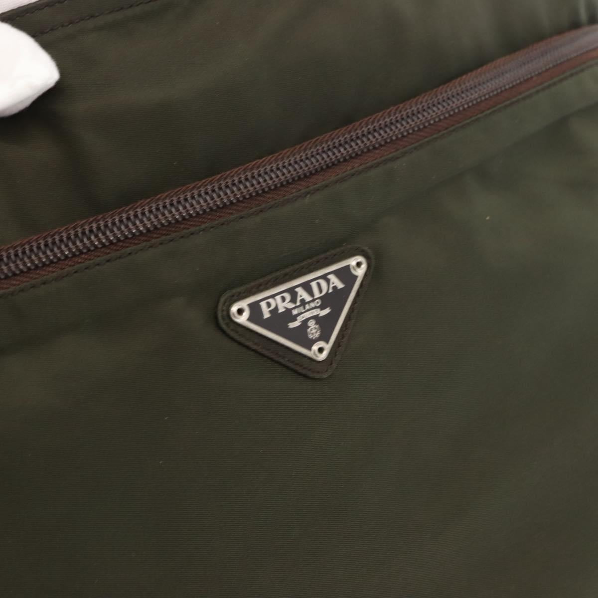 PRADA Tote Bag Nylon Khaki Silver Auth fm4887