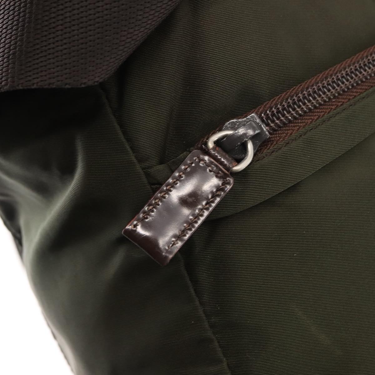 PRADA Tote Bag Nylon Khaki Silver Auth fm4887