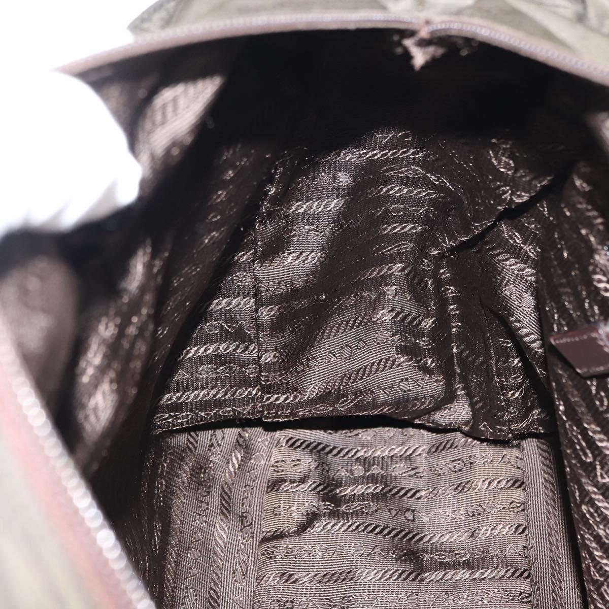 PRADA Tote Bag Nylon Khaki Silver Auth fm4887