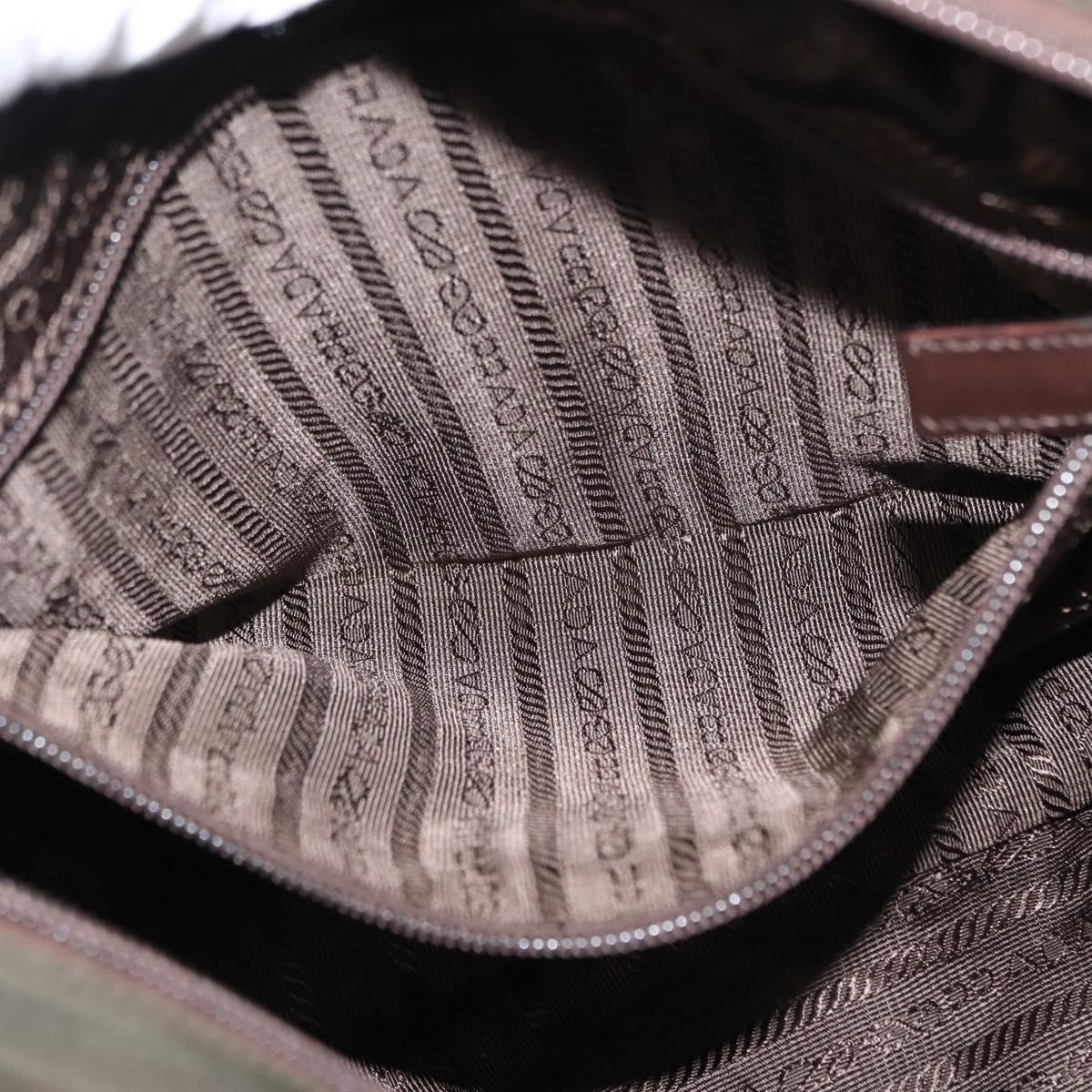 PRADA Tote Bag Nylon Khaki Silver Auth fm4887