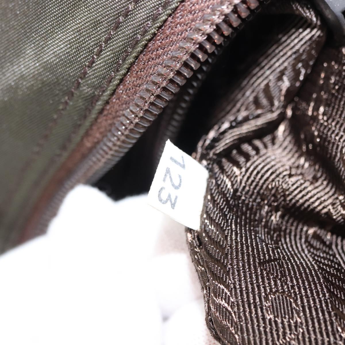 PRADA Tote Bag Nylon Khaki Silver Auth fm4887