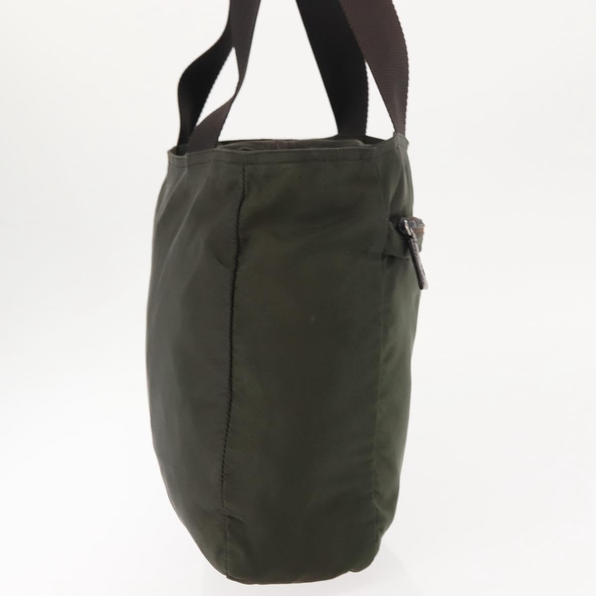 PRADA Tote Bag Nylon Khaki Silver Auth fm4887