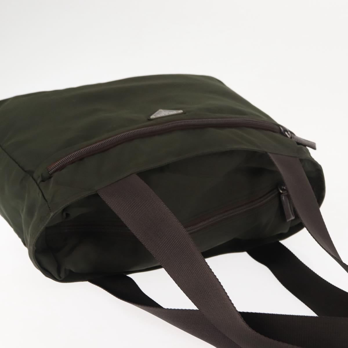 PRADA Tote Bag Nylon Khaki Silver Auth fm4887