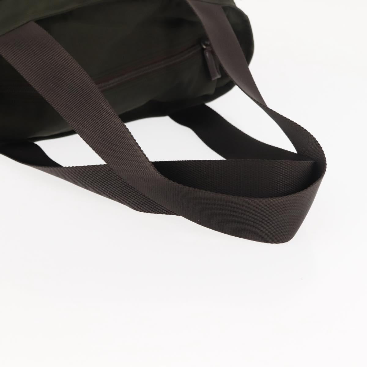 PRADA Tote Bag Nylon Khaki Silver Auth fm4887