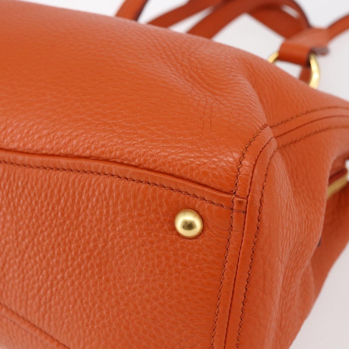 Miu Miu Madras Hand Bag Leather 2way Orange Gold Auth fm4890