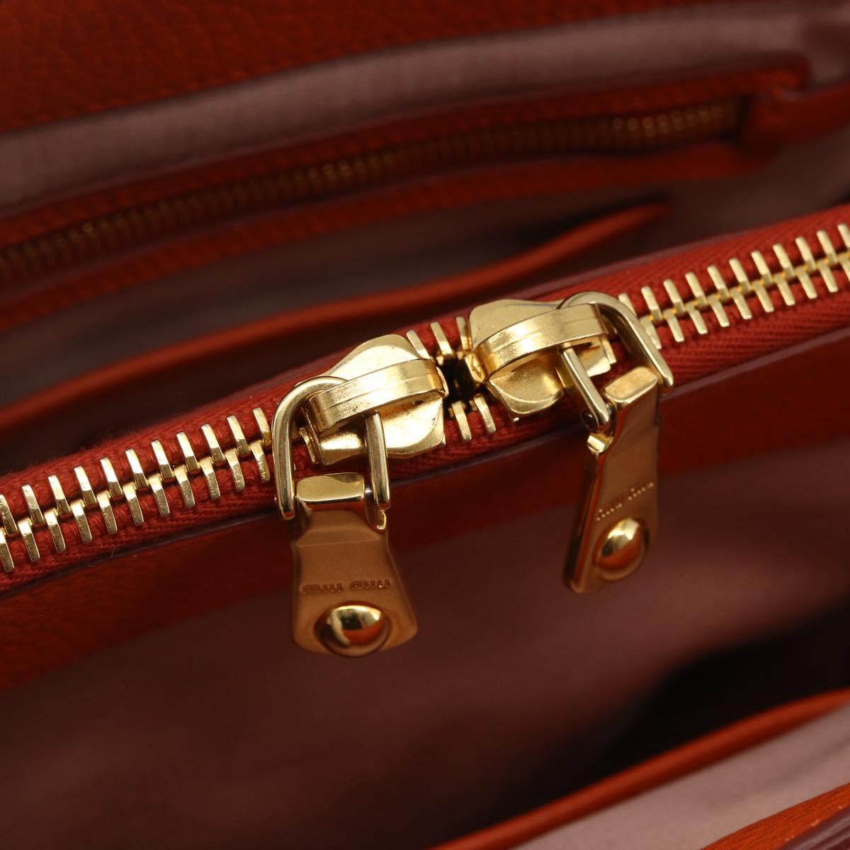Miu Miu Madras Hand Bag Leather 2way Orange Gold Auth fm4890